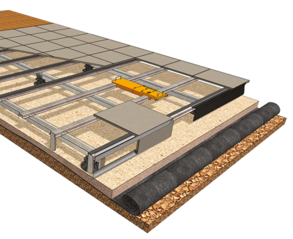Vue schématique détaillée de la solution Terrassteel en double ossature métallique